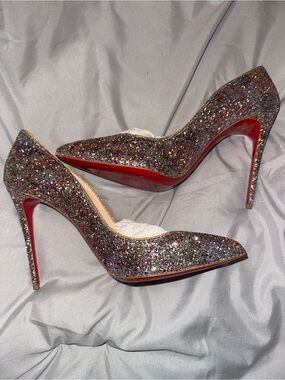 Christian Louboutin Multicolor Glitter Pointed-Toe Pumps with Red Sole